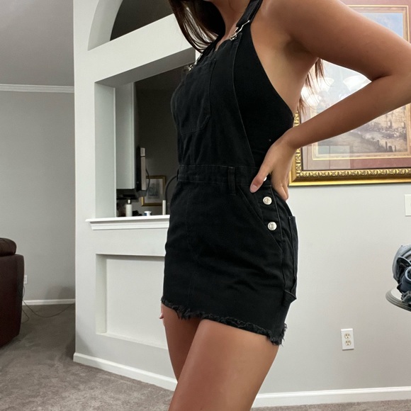 EUC Black Overall Mini Dress - Picture 4 of 6